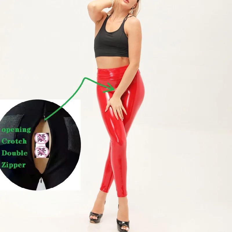 

Сексуальные Высокие трусики из искусственной кожи, обтягивающие брюки с вырезом, Клубная Одежда для танцев на скрытой молнии, женские леггинсы с открытой промежностью, сексуальные уличные