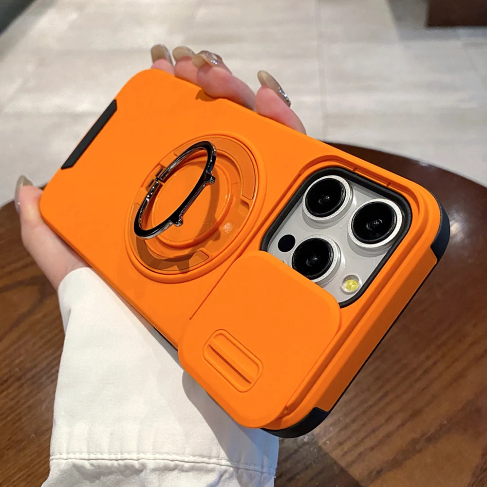 Magnetic Dual Protector Armor Phone Case with Rotating Stand & Slide Camera Shield