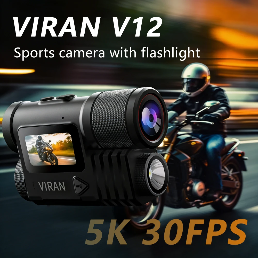 VIRAN 12 Action camera 5K 30fps, WiFi anti-shake, waterproof,motorcycle helmet recorder, built-in flash, voice control supported