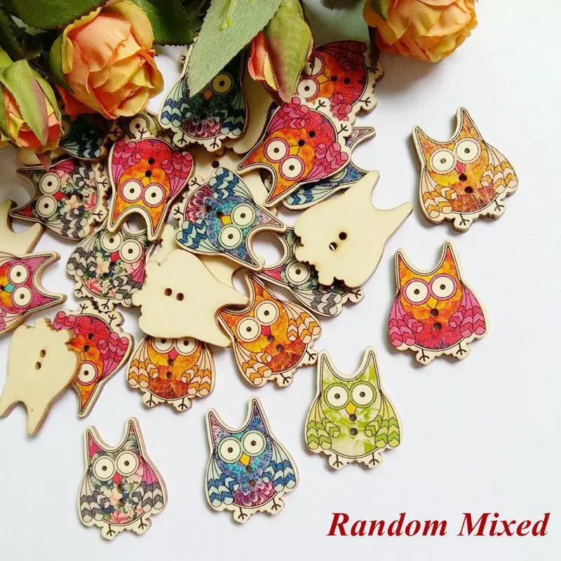 올빼미 나무 단추 DIY 공예 바느질 나무 단추 장식, 스크랩북 액세서리, 2 홀, 25mm x 32mm, 40 개