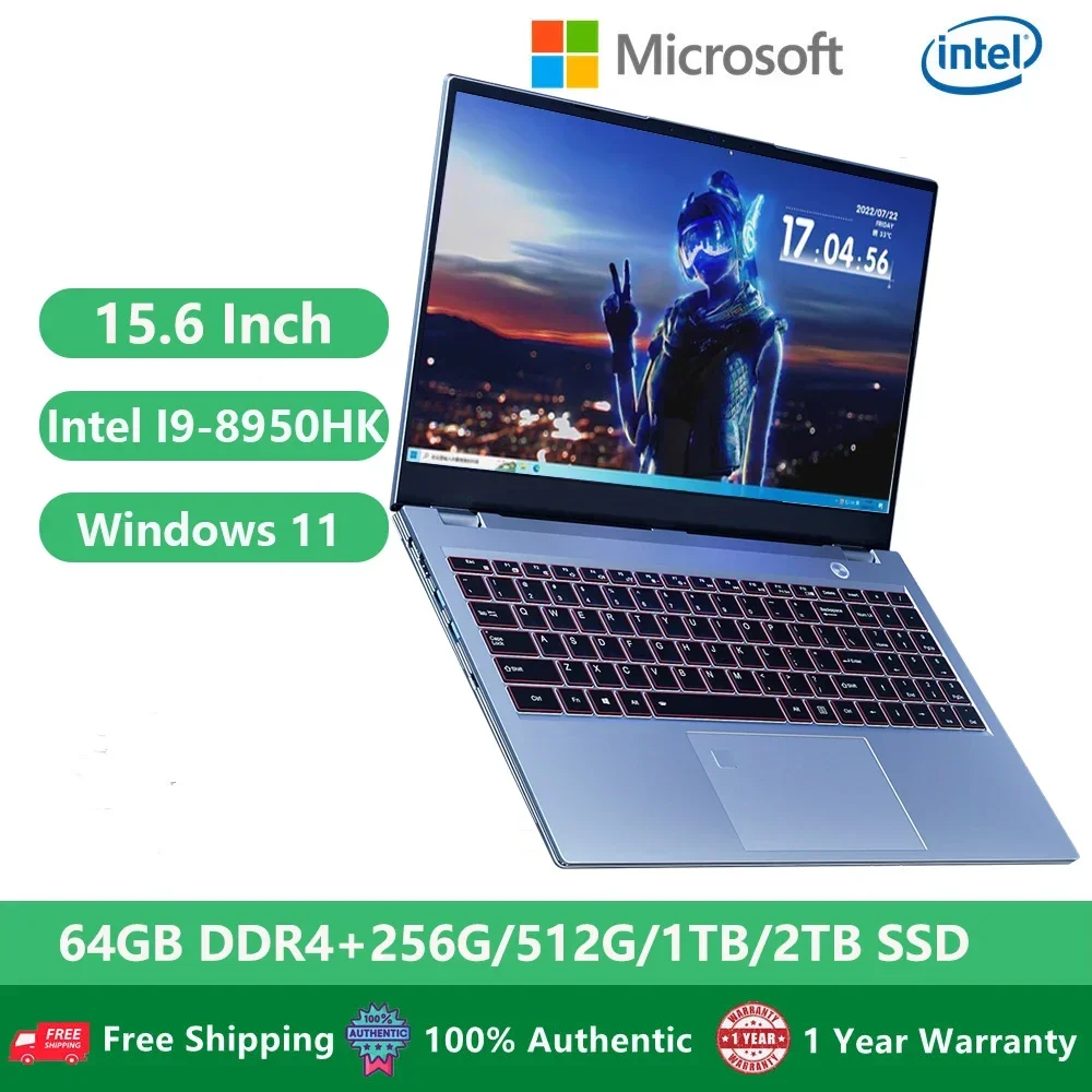 Gaming I9 Laptops Office Notebooks Desktop Computer PC Windows 11 15.6"  Intel I9-8950HK 64GB RAM Dual DDR4 M.2 RJ45 Port