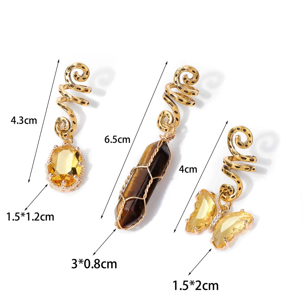 Hexagonal Column Pendant Natural Stone Hair Jewelry For Women Braids Crystal Butterfly Dreadlock Women Headwear Dangle Dreadlock hair accessory jewelry accessories hair headdress