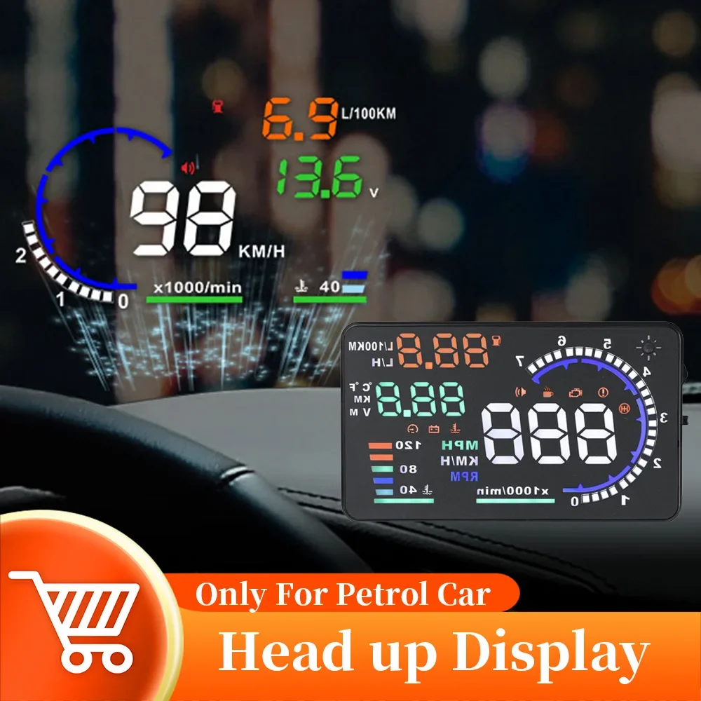 

OBD2 Car Speedometer KMH MPH Digit Fuel Consumption Water Tempe RPM Display Projector Windshield Head Up Display For 2008