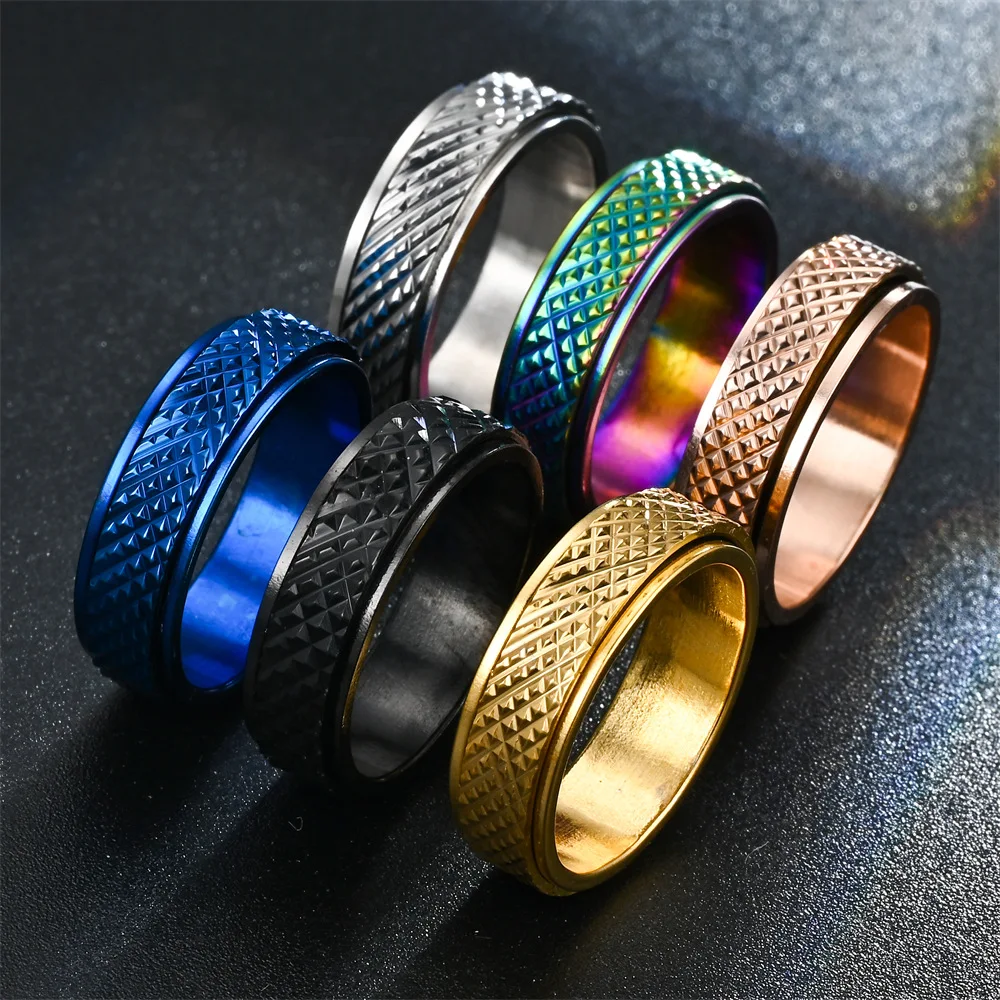 Fashion 6mm Dragon Skin Stainless Steel Spinner Anxiety Ring for Women Men Rotatable Anti Stress Fidget Ring Couple Jewelry Gift vintage fashion sun moon star spinner ring for men stress release ring rotatable fidget ring bohemian jewelry gift wholesale