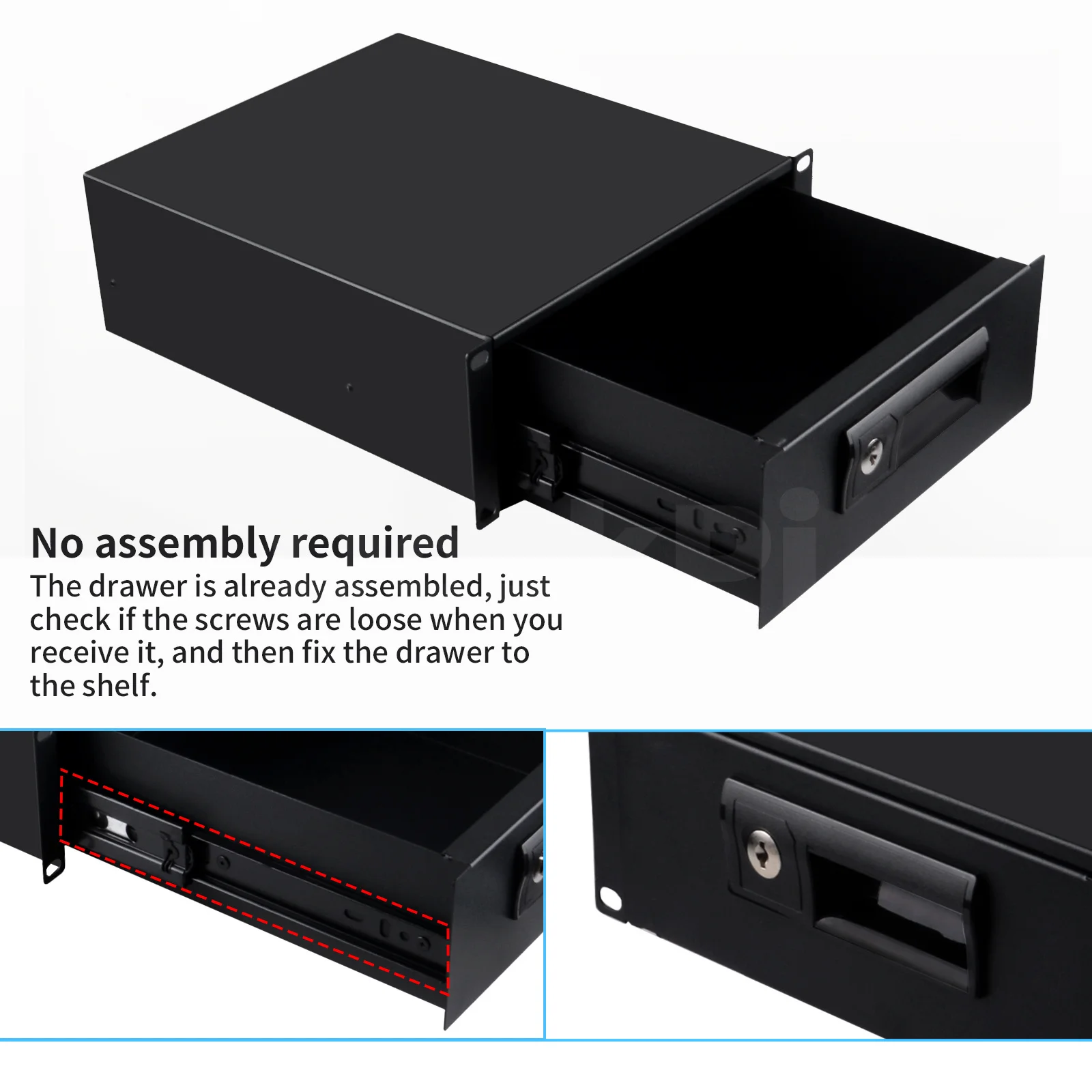 DeskPi RackMate 2U ラックマウント ロック可能な引き出し、10 インチ