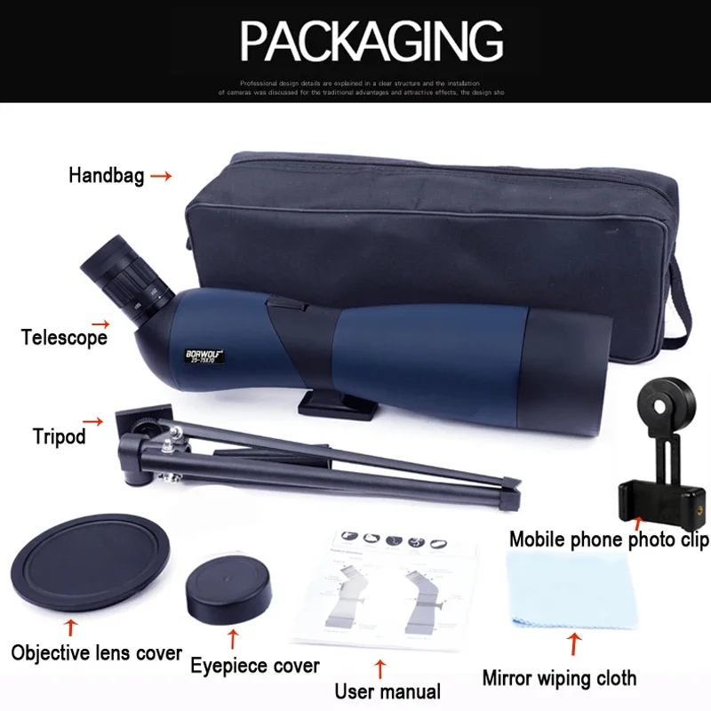 25-75x70/60 HD Spotting Scope Zoom Monocular BAK7 Prism Waterproof Telescope for Target Shooting Bird Watching Outdoor Camping 3