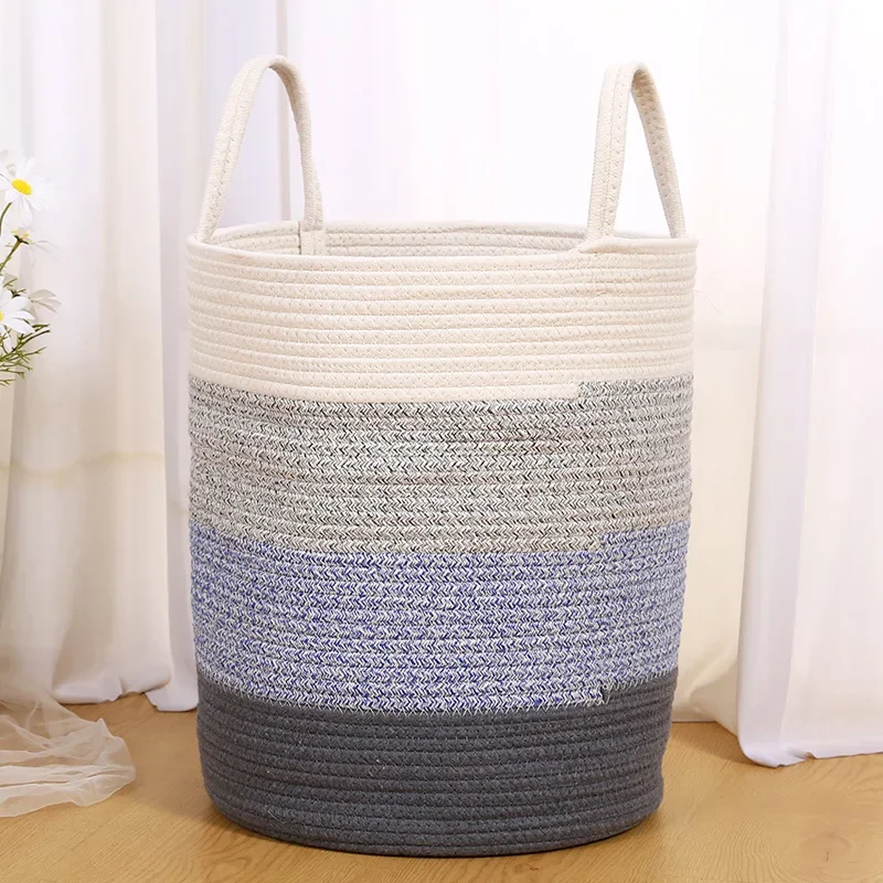 New Home Products Cotton Rope Woven Dirty Cloth Basket Living Room Bedroom Handmade Fabric Storage Basket Toy Storage Bag 4