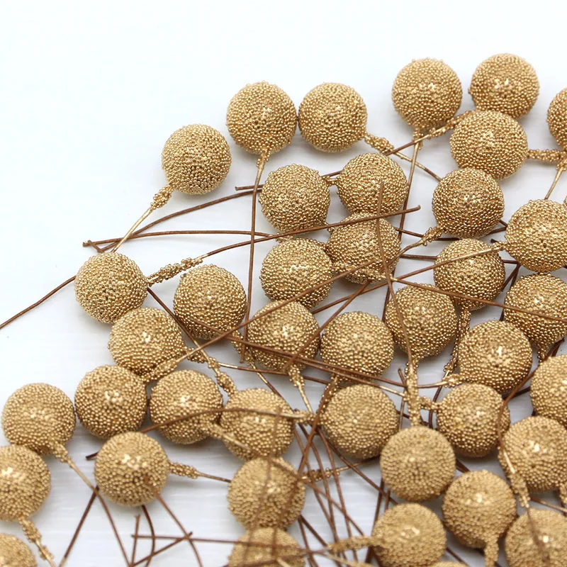 (100 Pcs/pack) 6cm Christmas Berry Bayberry Decoration Simulation Golden Berry Bouquet False Plant Wreath Decoration