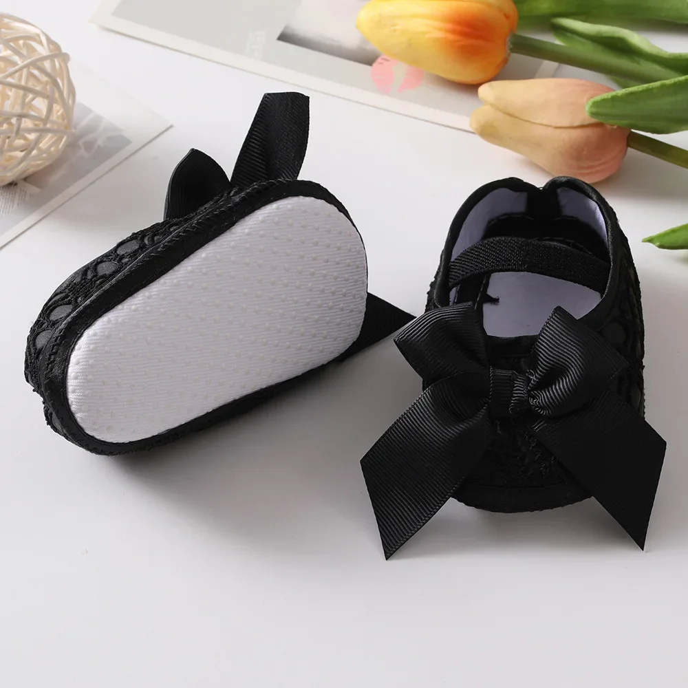 Soft Sole Flower Newborn Baby Girl Christening Shoes Headband Set 2021 Lovely Princess Lace Bowknot Infant Non Slip First Walker 4