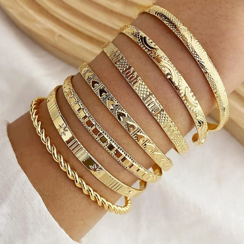 thumbnail image 2 of Everyday Stacking Jewelry 6-Piece Gold Plated Bracelet Set - Layered Bangle & Cuff Stack For Women, Adjustable & Non-Tarnish Adjustable Women's Jewelry 2 of 11