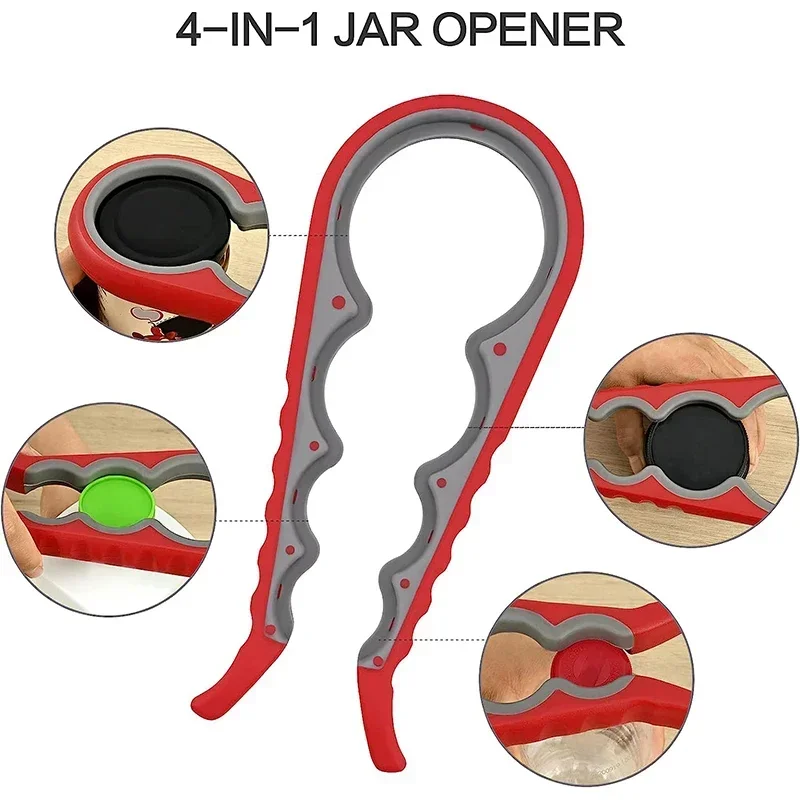 5-in-1 Jar Opener Multifunctional Non-slip Can Opener Bottle Opener Kit with Silicone Handle Kitchen Accessories Kitchen Gadgets