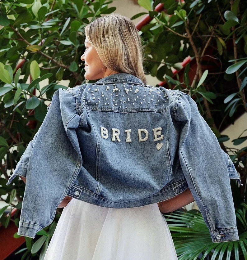 Bruid Strass Custom Bridal Denim Jas Future Mrs Bruiloft Jassen Wifey Naam Parel Detaillering Gepersonaliseerde Bridal Party Jas