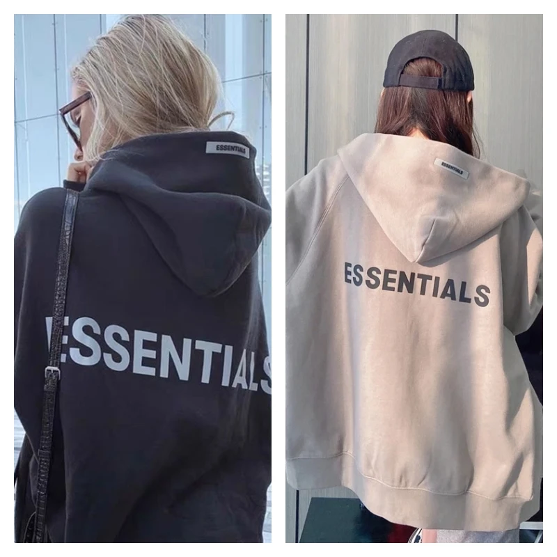 

High Street ESSENTIALS Reflective Logo Hoodie Padded Knit Fabric Pullover 1:1 Mens Womens Casual ESSENTIALS Hoodie Jacket