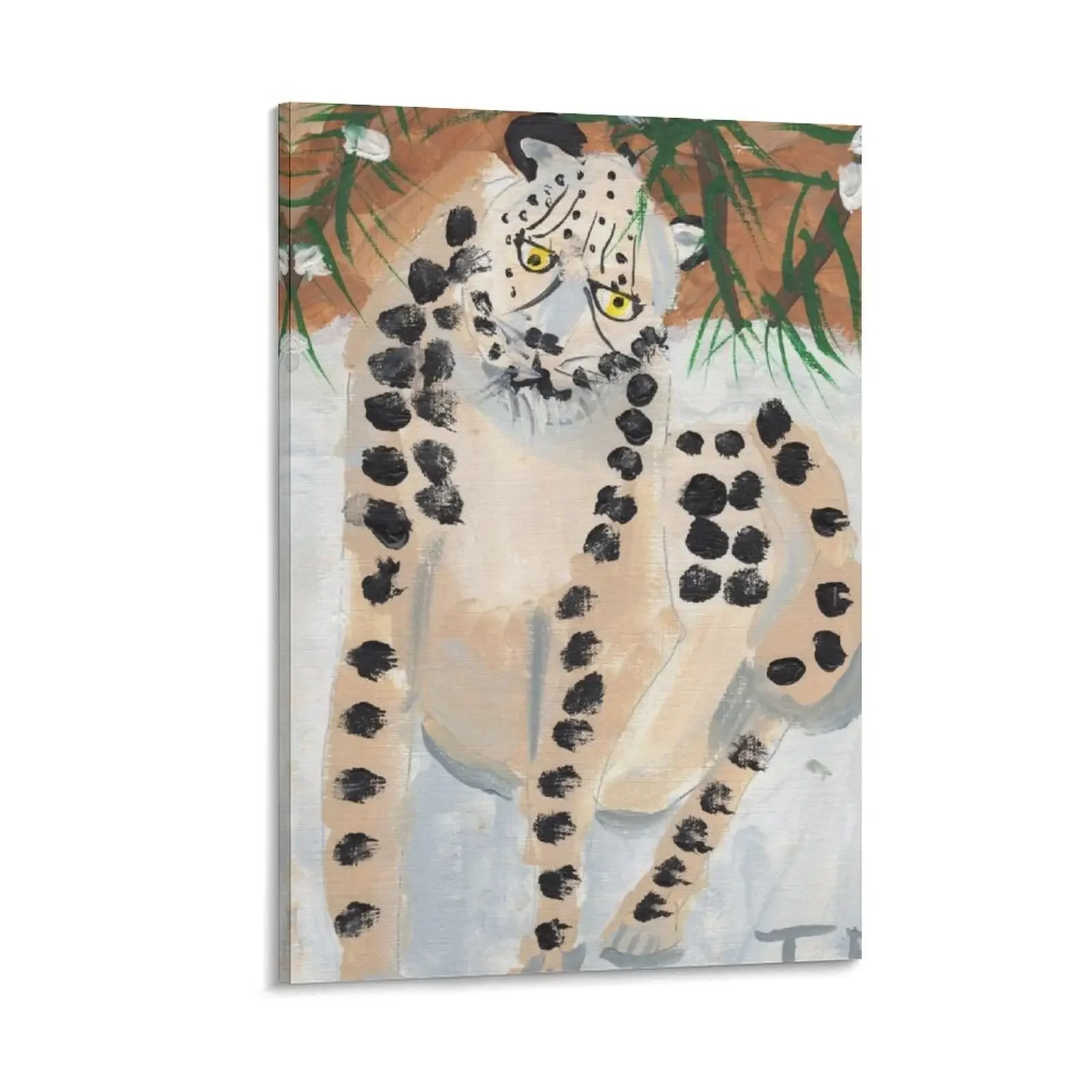 

Snow leopard sniffing the pine tree Canvas Painting Wall posters Decorative picture decor painting