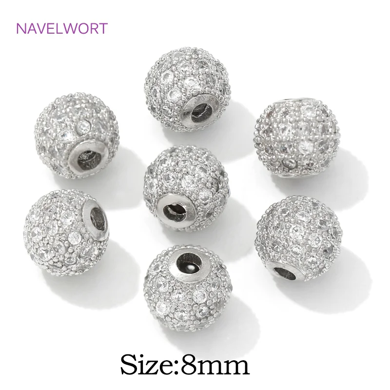 Runde Abstandsperlen aus 18 Karat vergoldetem Messing mit losen Zirkonperlen für die Schmuckherstellung, Trenner für Perlen, DIY-Armbandzubehör – Detail 33
