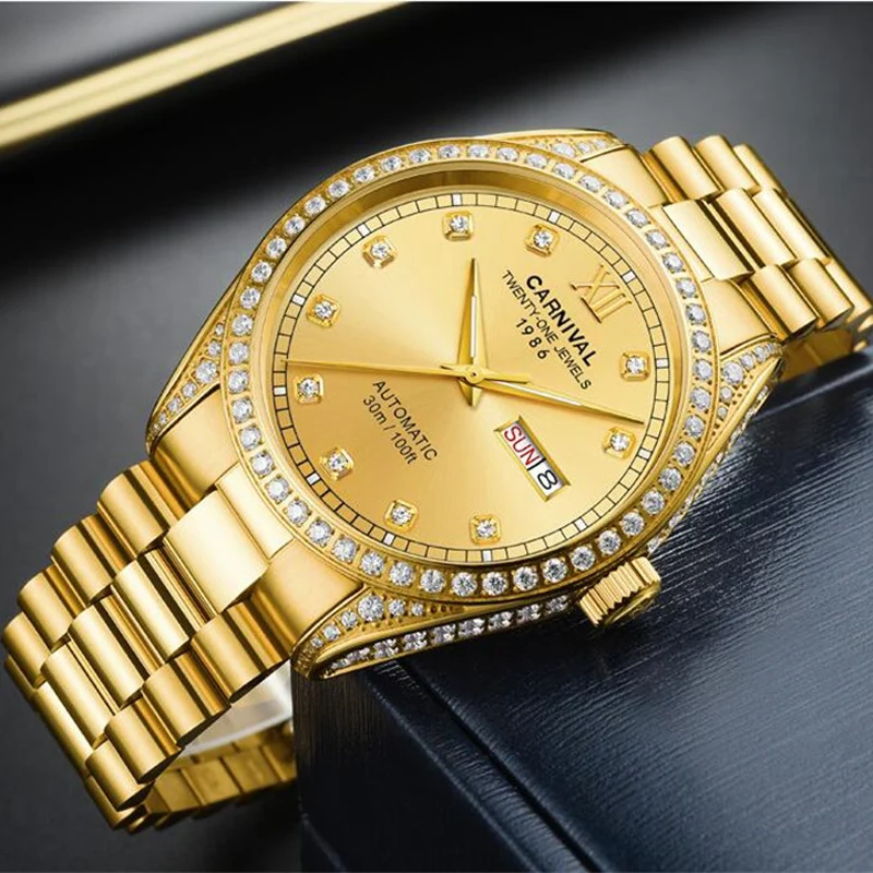 

CARNIVAL Dress Business Automatic Men Watches MIYOTA Mechanical Watch Men's Gold Sapphire Mirror Wristwatch Reloj Hombre