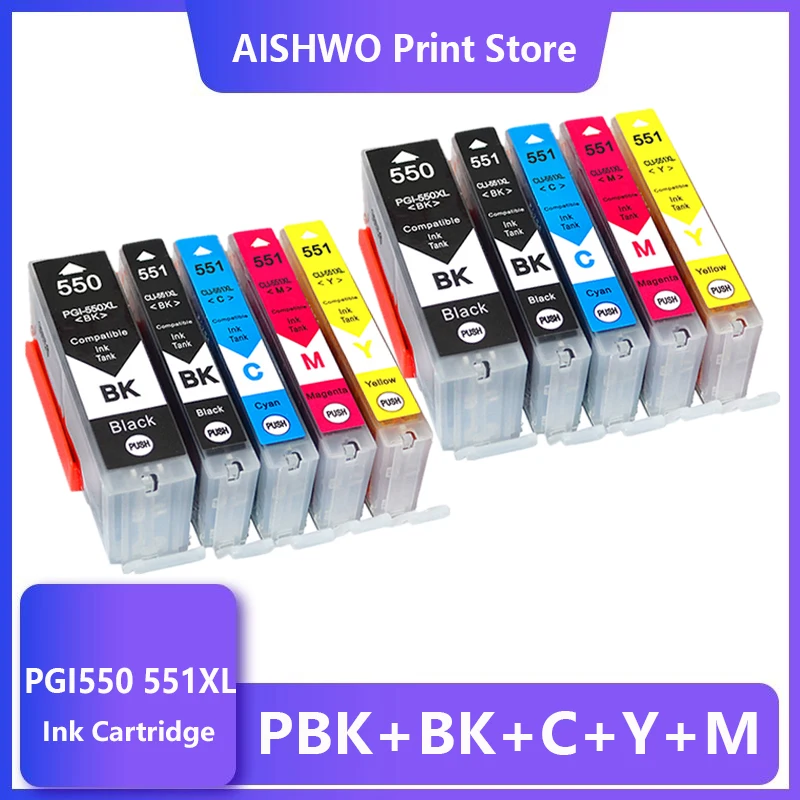 

PGI550 XL Compatible Canon CLI 551 PGI 550 Ink Cartridge for Pixma iP7250 iX6850 MG5550 MG5650 MG6450 MG6650 MX725 MX925 Printer