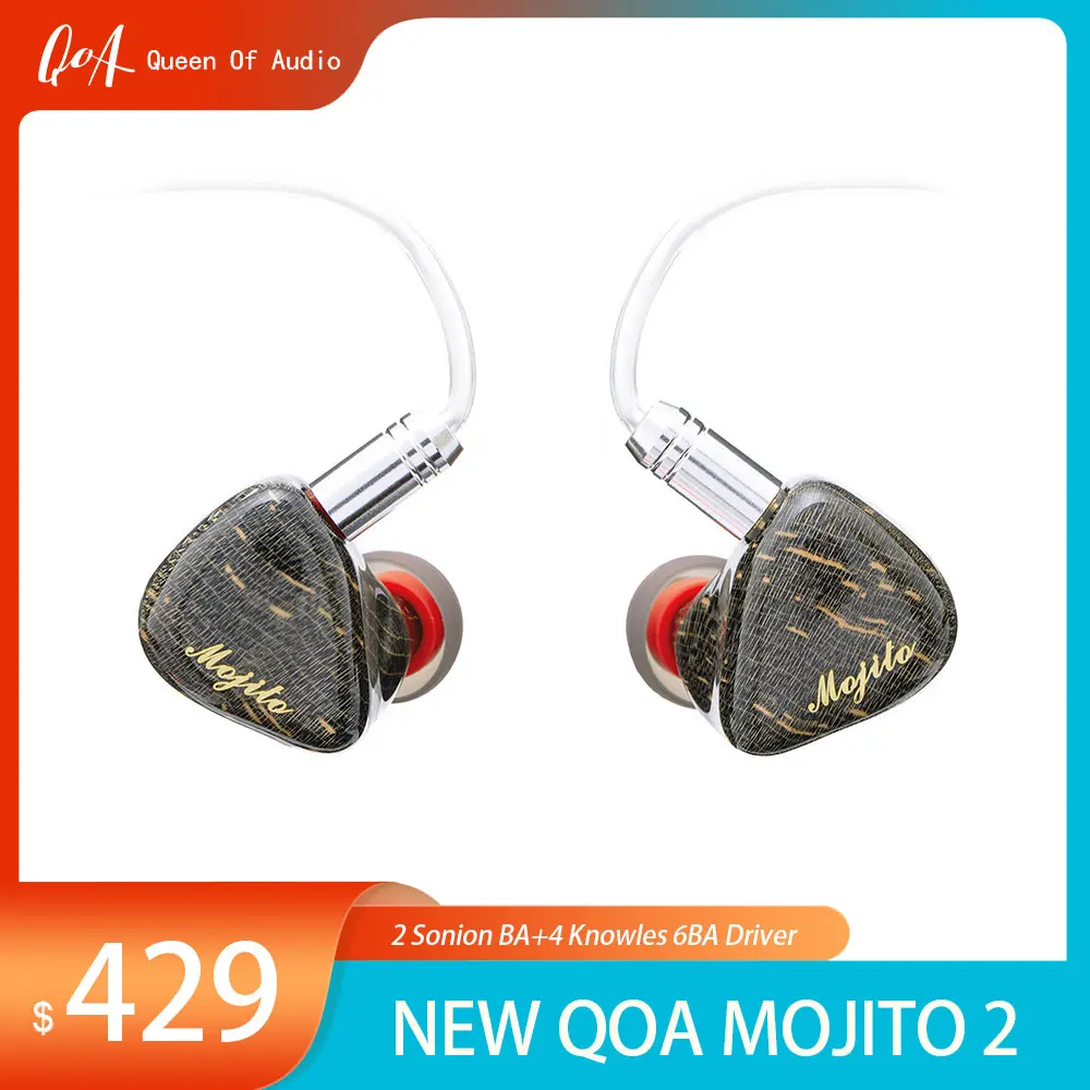 

NEW QOA Mojito 2 6BA Best Wried In Ear HIF IEMs Earphone 2 Sonion BA+4 Knowles Hybrid Driver Monitor with 2Pin Detachable Cable