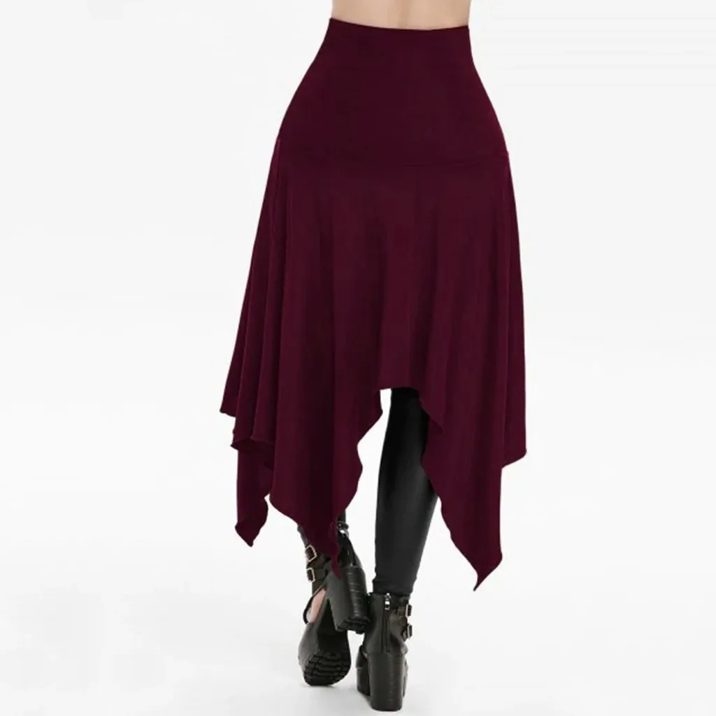 

Punk Academia Aesthetic Dark Clothes Solid Color Women Halloween Gothic Punk Asymmetric Lace-Up Slit Front Skirt A-Line Skirt