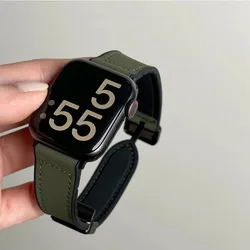Premium Leather Magnetic Watch Strap - Timeless Elegance - 42 44 45 46 49mm (Army Green)