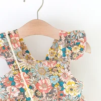 2 Pcs Summer New Baby Girl Dress Fashionable Floral Fly Sleeve Cotton Dress with Crossbody Bag Suitable for Babies Aged 0-3 4