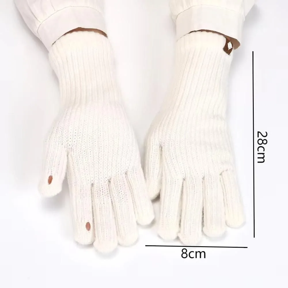 Vintage Long Knitted Gloves Touchscreen Solid Color Winter Gloves Women Gloves Outdoor Riding