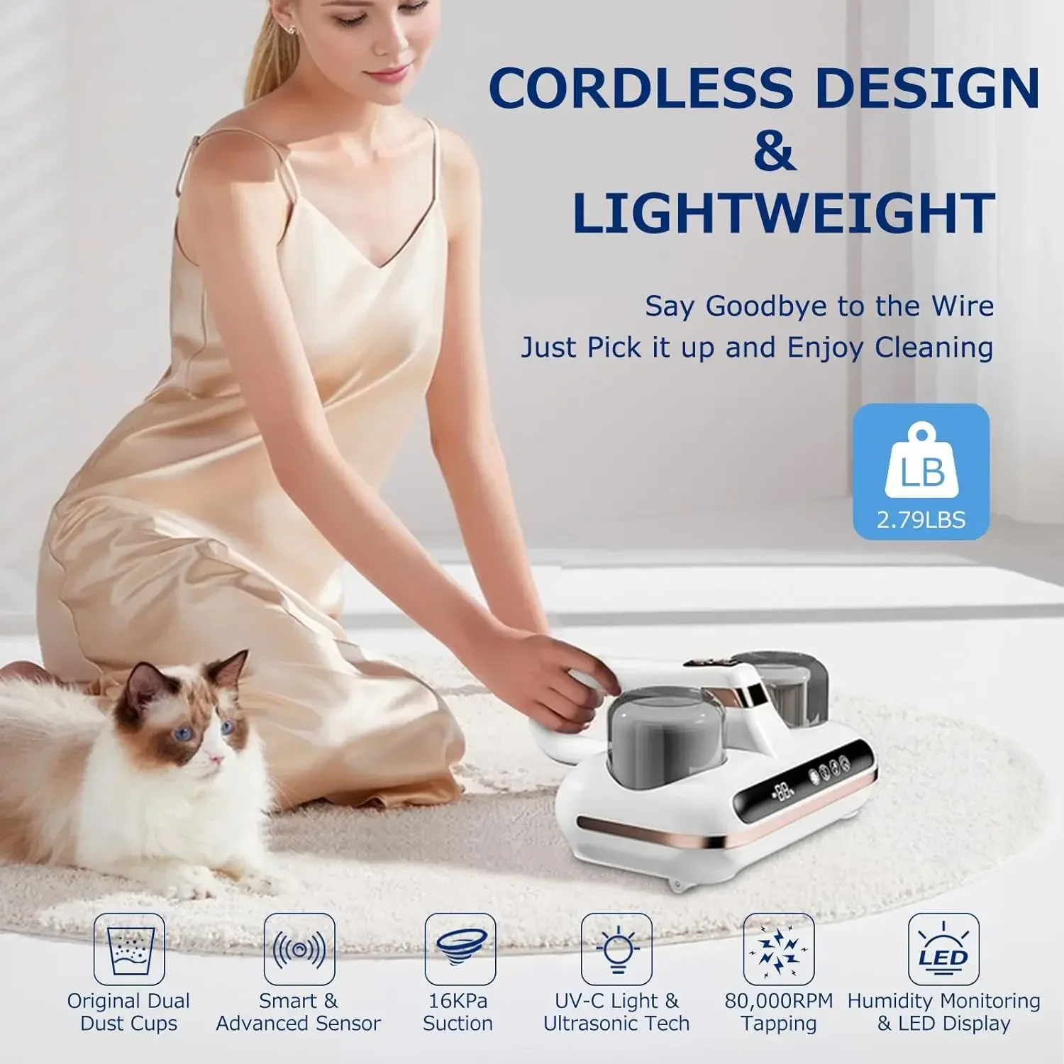 16 UV Mite Remover New Mattress Vacuum Cordless Handheld Cleaner Powerful Suction for Cleaning Bed Pillows Clothes Sofa 6