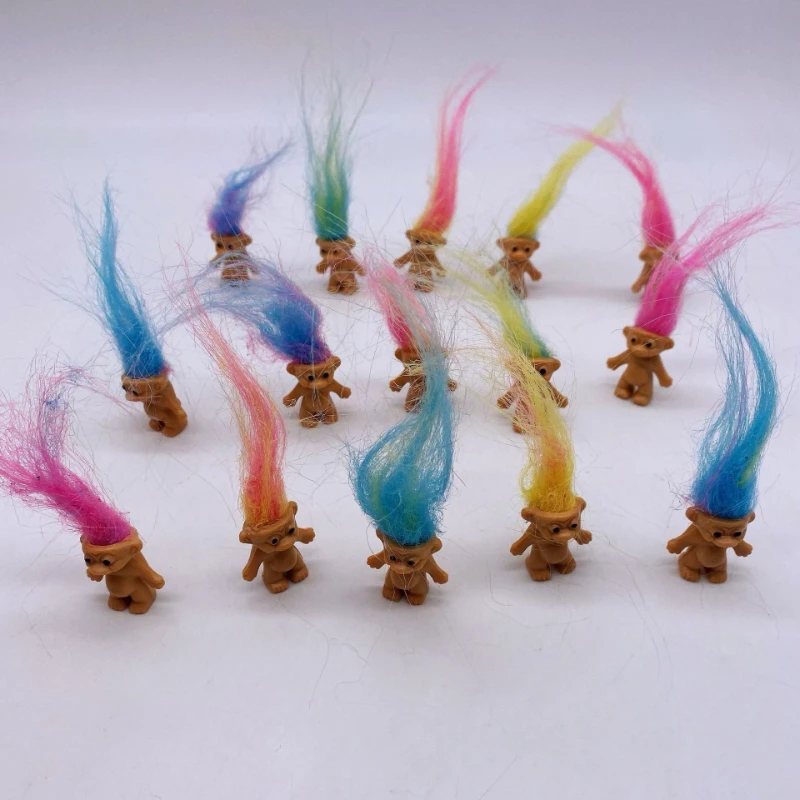 10pcs 미니 트롤 인형 애니메이션 액션 피규어 다채로운 머리카락 색채가 다양하고 사랑스러운 귀여운 작은 남자아이들 컬렉션, 크리스마스, 할로윈용