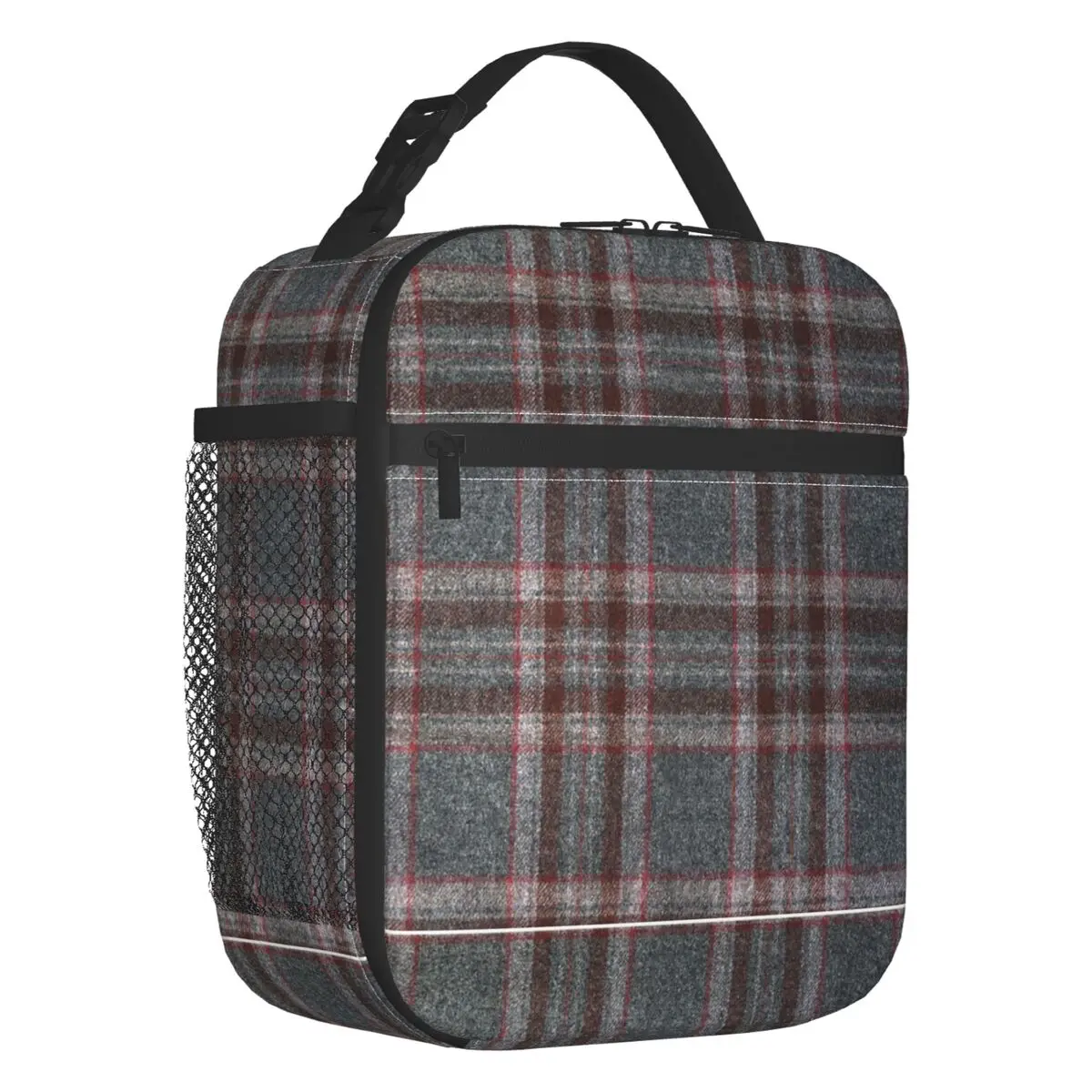 Borsa Da Pranzo Isolata Tartan Grigia E Rossa Per Viaggio Plaid Percalle Scozzese Tartan Kilt Dispositivo Di Raffreddamento Termico Portatile Bento Bo