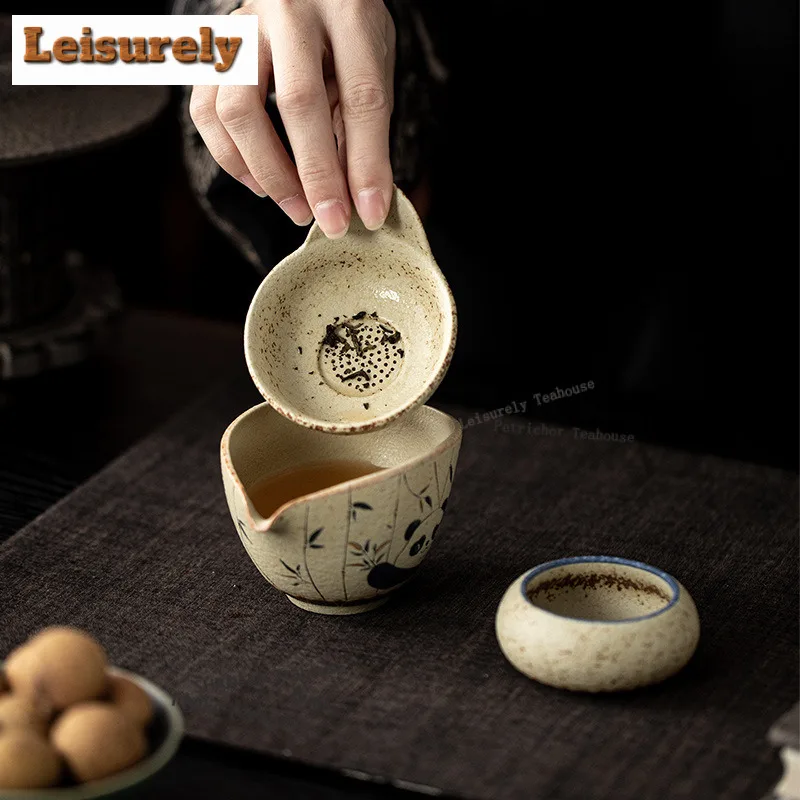 Blue And White Firestone Red Panda Bamboo Tea Separator Infusor Creative Tea Strainer Dispenser Tea Brewing Tea Filter Cha Gift