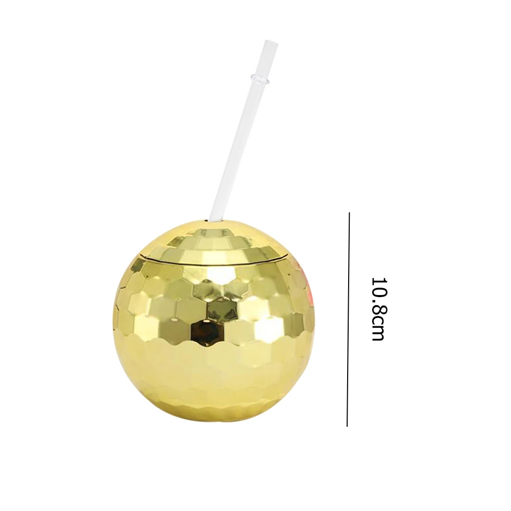 600ml Ball-shaped Sippy Cup Glittering Straw Cup Creative Disco Beverage Cups Spherical Water Cup for Beverage Wine