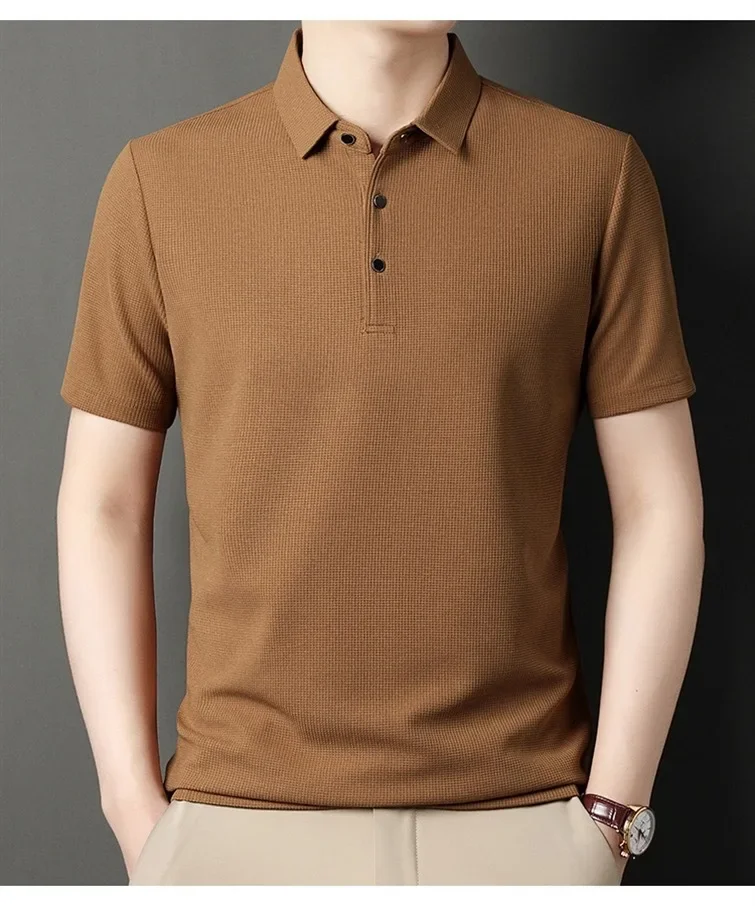 7 Colors Men's Short Sleeved Lapel Polo Shirt  Loose Fitting Men's Trendy Top Summer Solid Color T-shirt images - 6