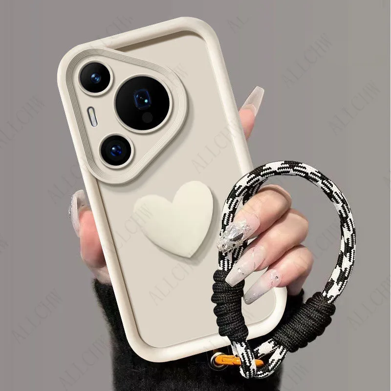 Huawei Pura Series 3D Love Heart Hand Strap Shockproof Silicone Case