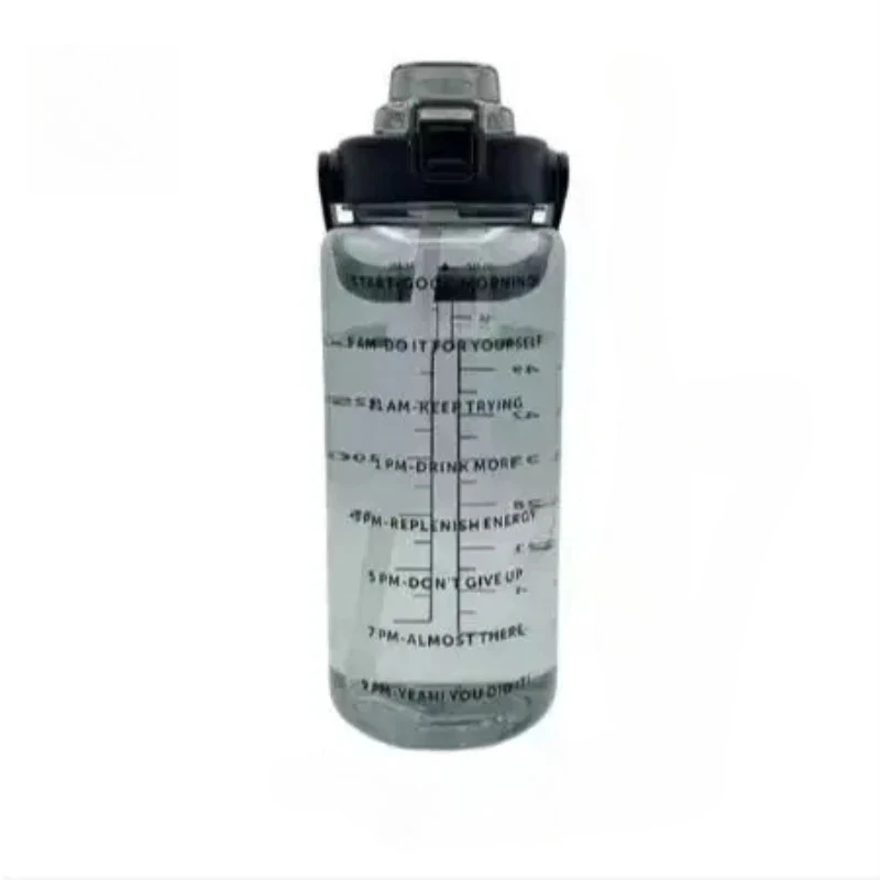 Large Capacity Sports Water Bottle with Straw and Time Marker