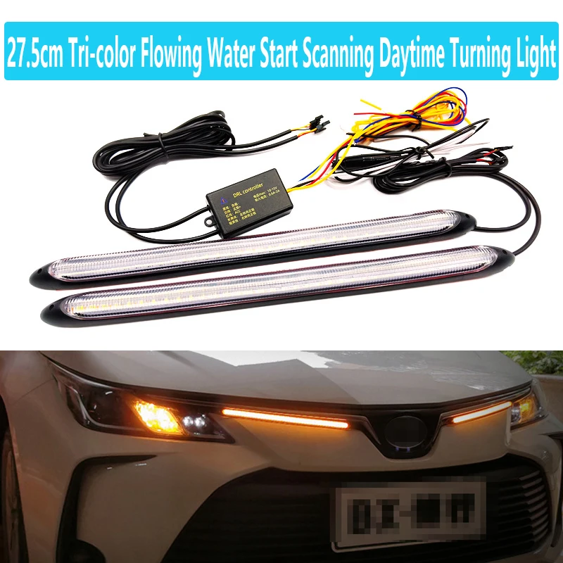 

Modified high-brightness 27.5cm three-color Running Water Start Scanning Car LED Daytime Running Light Streamer Turn Signal