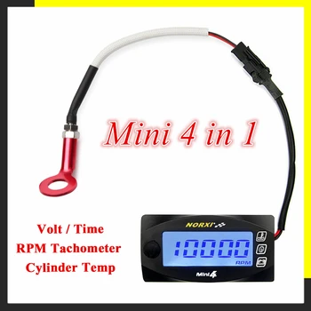 오토바이 실린더 헤드 온도 전압계, 시간 RPM 타코미터, 미니 4 in 1 LED 디지털 디스플레이 쿼드 미터
