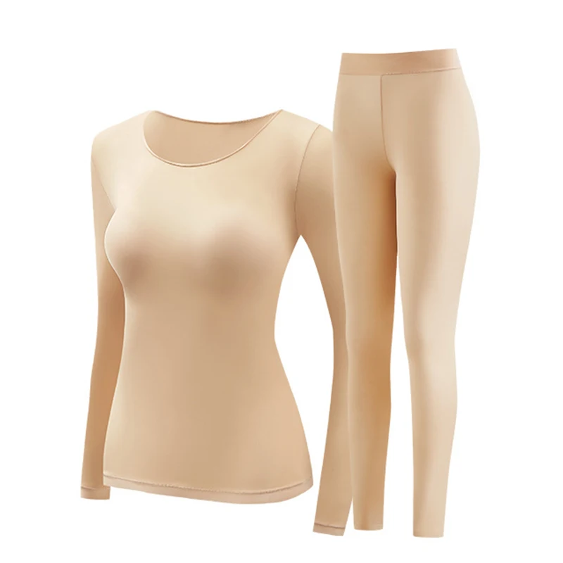 Women's Ultra Thin Seamless Thermal Underwear Set Ladies Solid Color Long Sleeve Thermal Set Women Clothes Pajamas