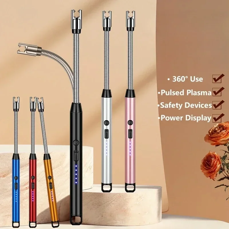 360&deg; Use Long Hose Electric Arc Igniter Electric USB Arc Lighter Home Candle Kitchen Gas Stove Pulse Plasma Windproof Flameless Safety Ignition Gun