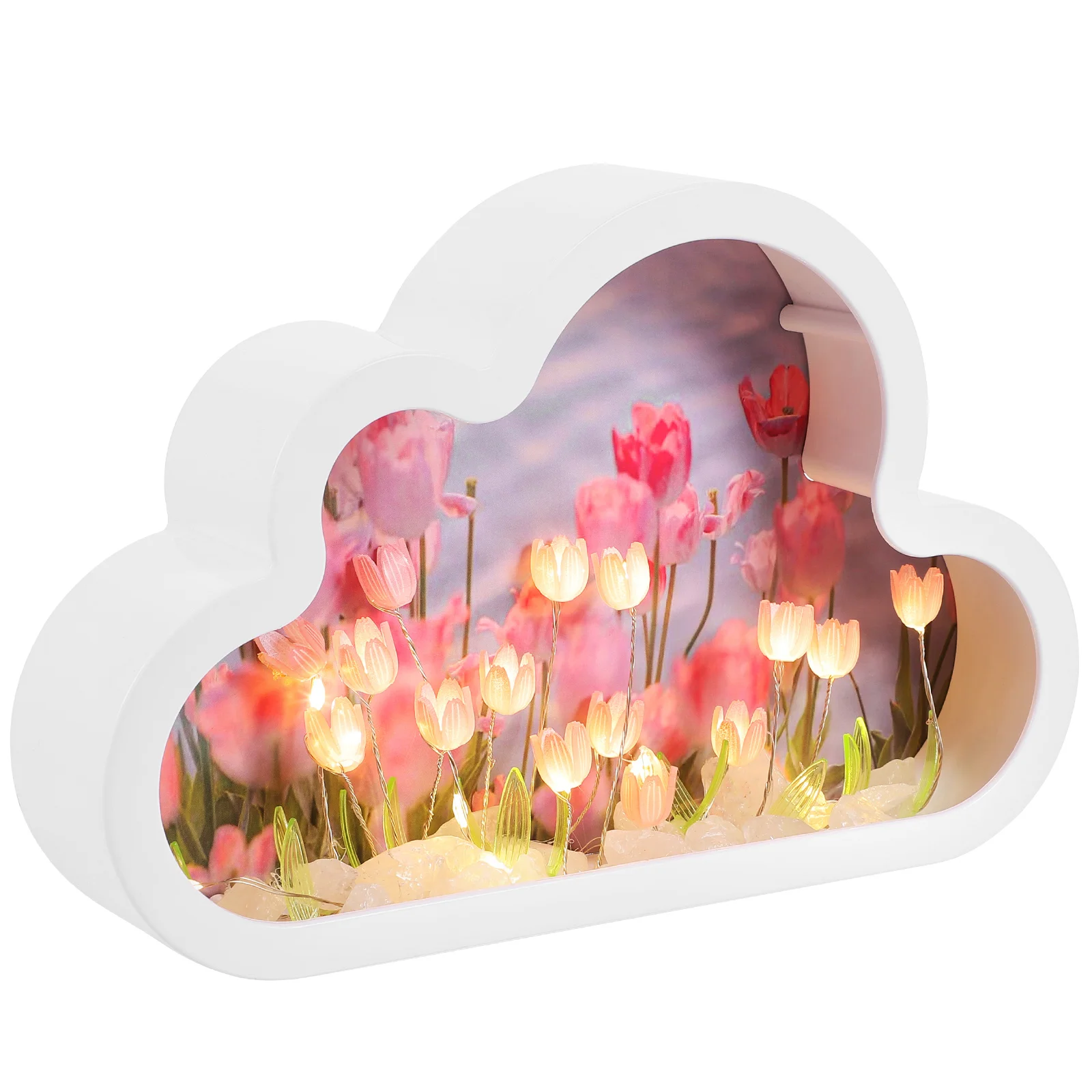 

Bedside Table Lamp Handmade DIY Cloud Tulip Mirror Night Light Luminous Ornaments
