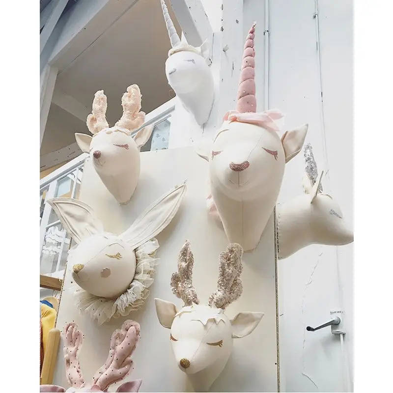 Northern Europe Animal Heads Elephant Wall Hanging Decoration Baby Plush Stuffed Toys Girls Bedroom Accessories Decor Kids Gift plush doll anime plush doll