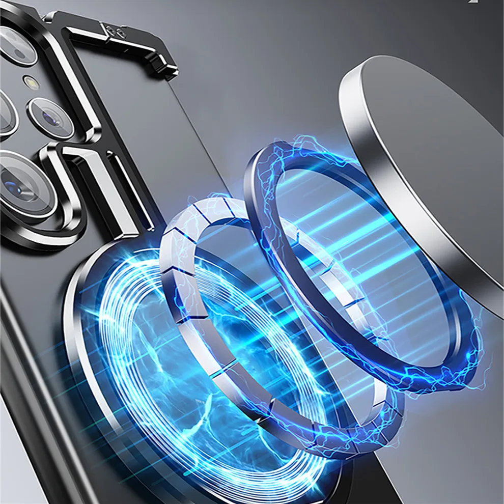 Aerospace Aluminum Hollow Airbag Corner Magsafe Case For Samsung Galaxy S24 Ultra Plus Metal Ring Bracket Holder Frameless Cover