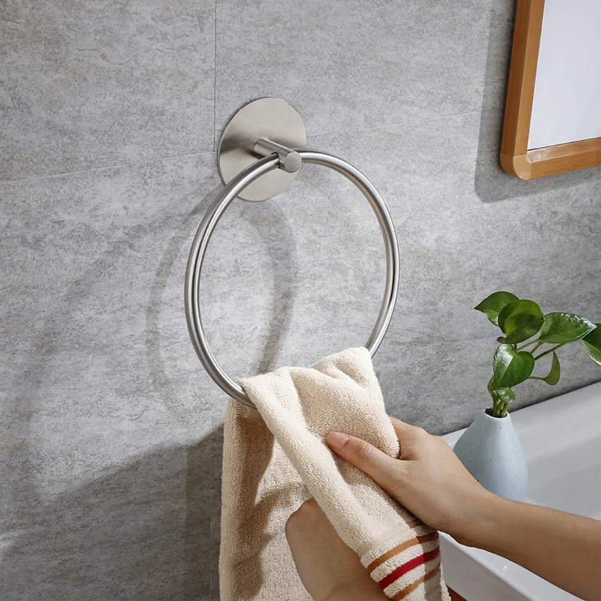 Non Punching Self-adhesive Circular Towel Rod Bathroom Balcony Accessories
