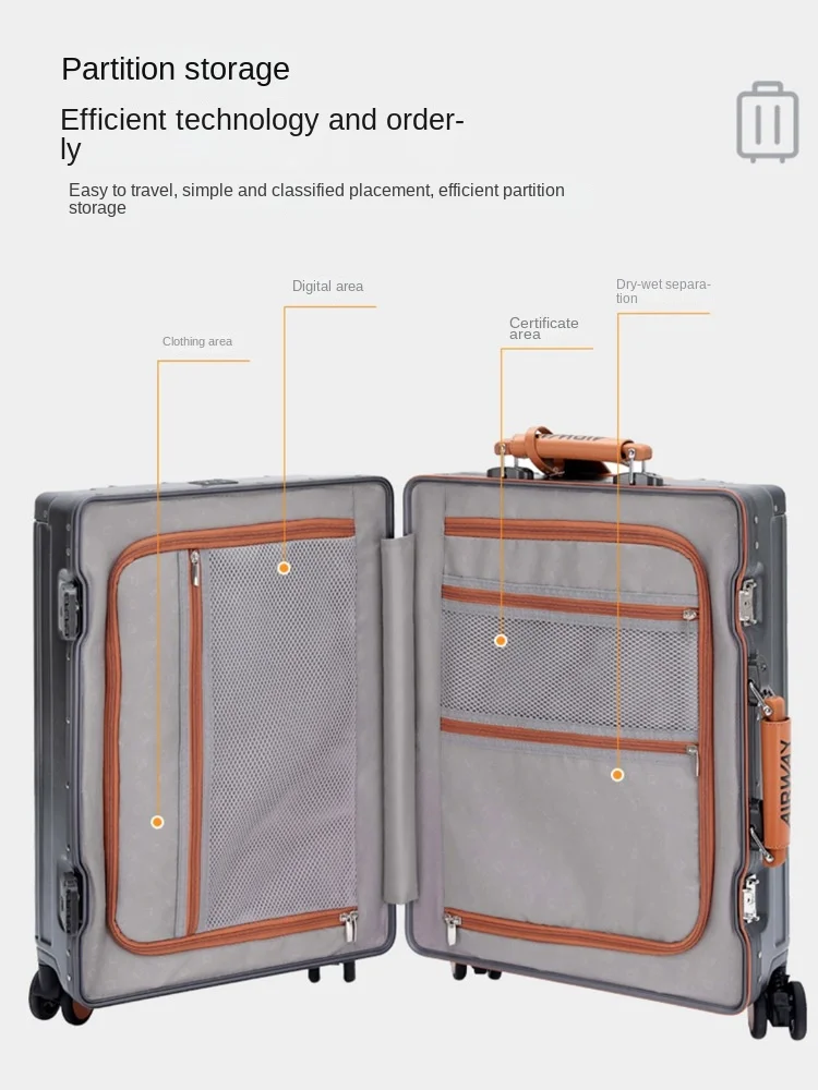 New Aluminum Frame Luggage Women's 20-Inch Boarding Bag Men's Trolley Case Universal Wheel Suitcase Pc rechargeable Suitcase