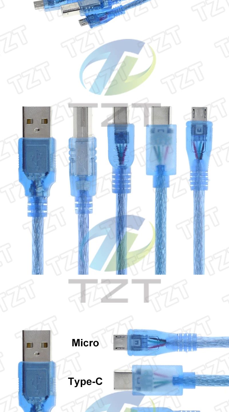 30 cm USB-Kabel für Uno R3/Nano/MEGA/Leonardo/Pro Micro/DUE, blau, hochwertiges USB-Typ-A-/Mini-USB-/Micro-USB-Kabel für Arduino – Detail 2