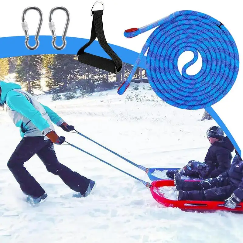 Sled Pull Rope Winter Sled Pull Rope Set Snow Lead 13FT Children Drag Cord with Carabiner for Dinghy