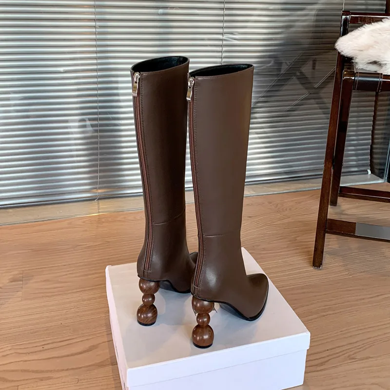 High Boots Ladies Slip On European Style Designer Shoes Elegant Heel Winter Mid Calf Boots  Pointed ToeSpring Autumn Woman Boots