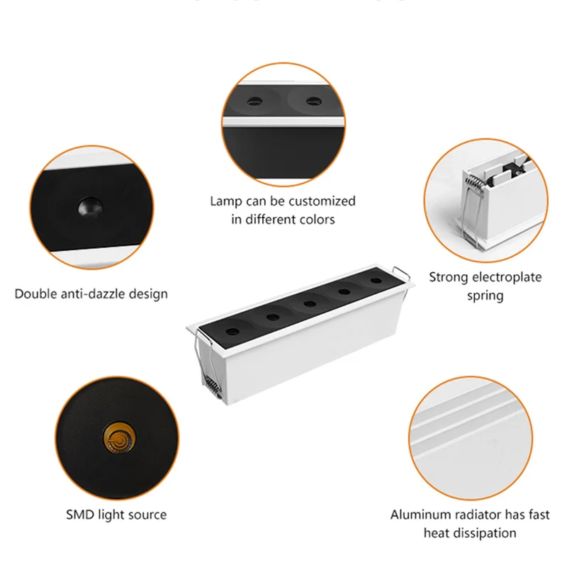 Anti-glare recessed LED linear grille Spot light Dimmable 110V 220V 3W 6W 9W 12W 15W 27W COB Downlight indoor lighting