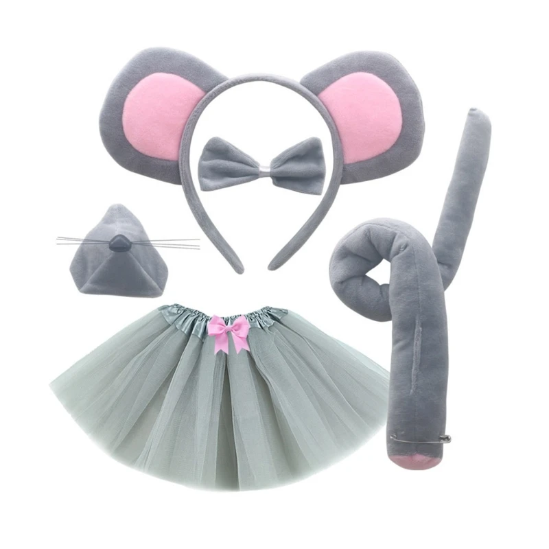 Set di 4 costumi da topo, orecchie da topo bianche, fascia e coda di