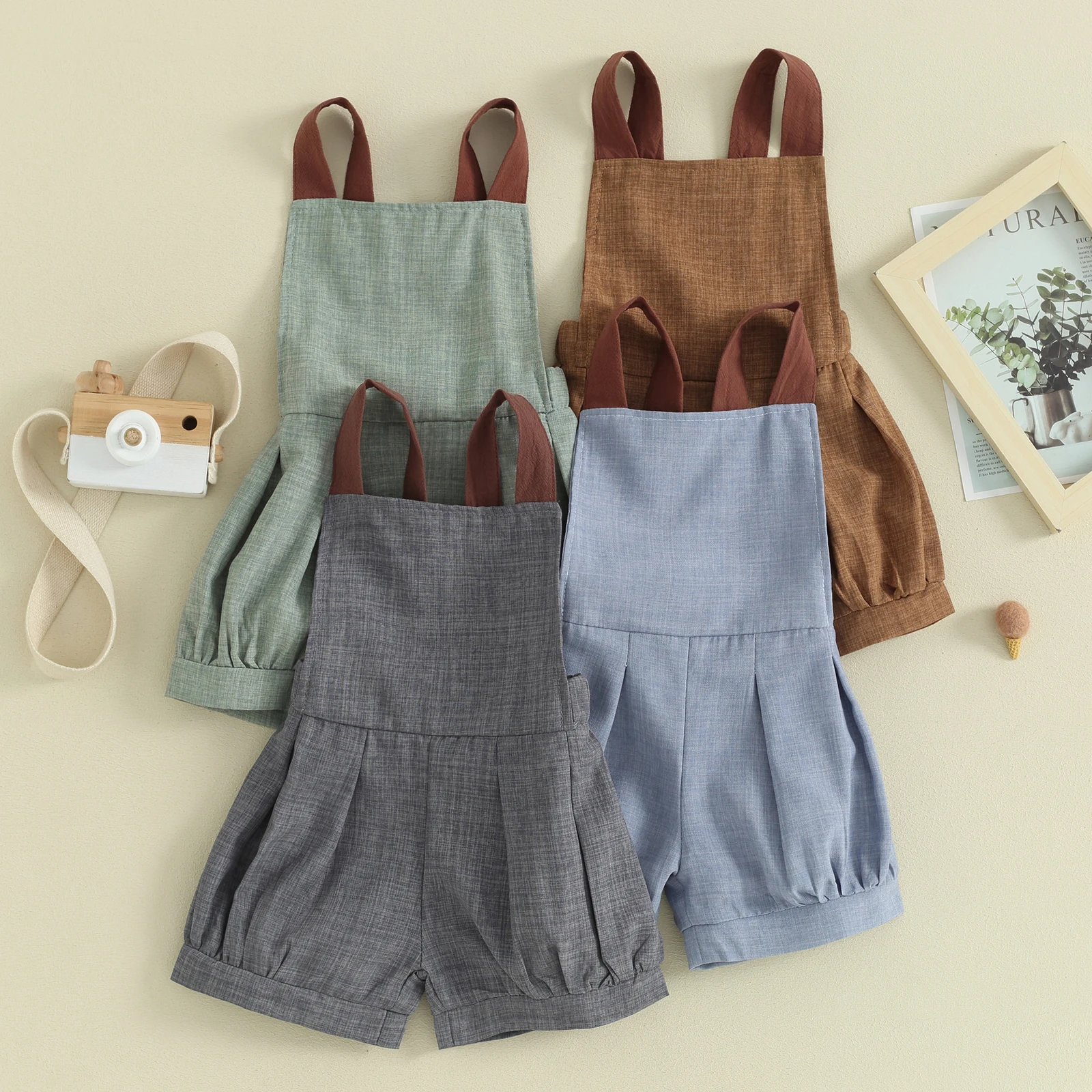 

2024-01-16 Lioraitiin Kid Baby Boy Summer Outfits Suspender Overalls Shorts Bib Pants Sleeveless Romper Jumpsuit