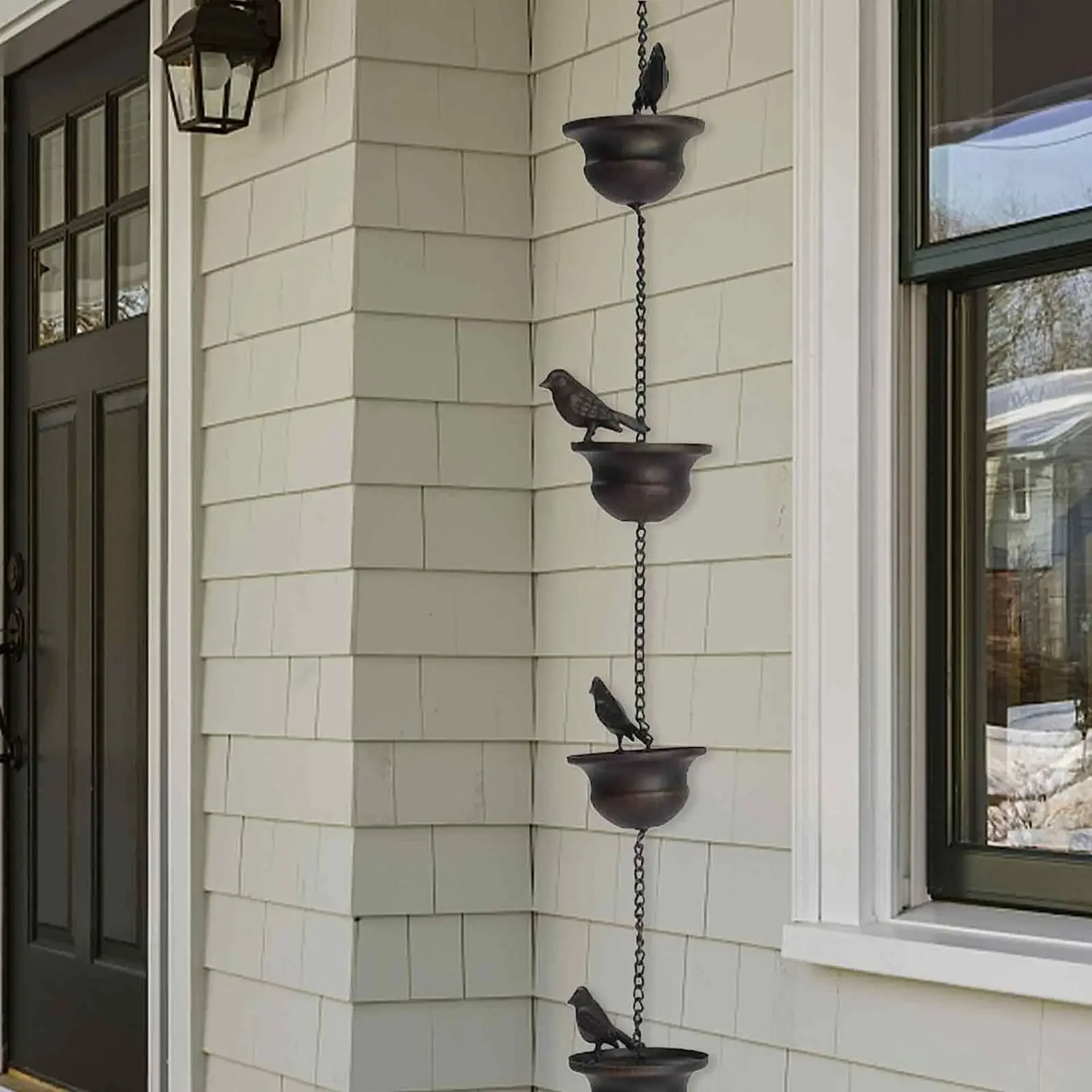 2.4 Meter Rain Chain Black-Bird Rain Chain Water Drain Gutter for Garden Park Home Roof Downspout Decoration with Hanger